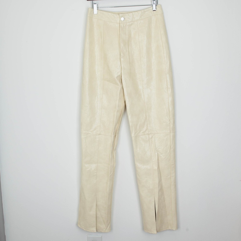 Missguided Womens Faux Leather‎ Pants Size 6 Crocodile Split Hem Straight Leg